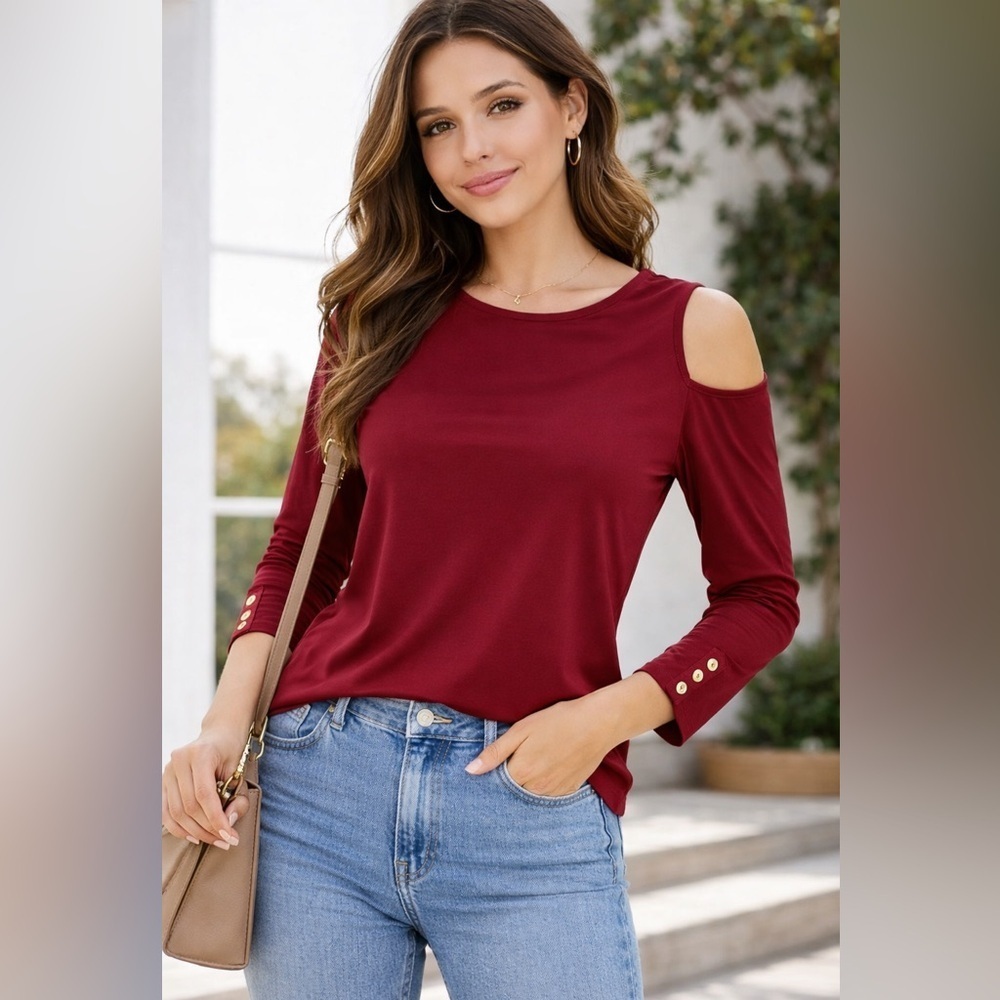 Tommy Hilfiger Burgundy Cold Shoulder Long Sleeve Top XL